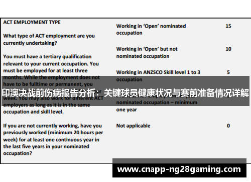 印澳决战前伤病报告分析：关键球员健康状况与赛前准备情况详解