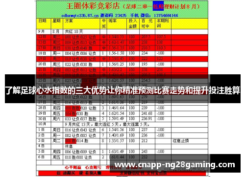 了解足球心水指数的三大优势让你精准预测比赛走势和提升投注胜算
