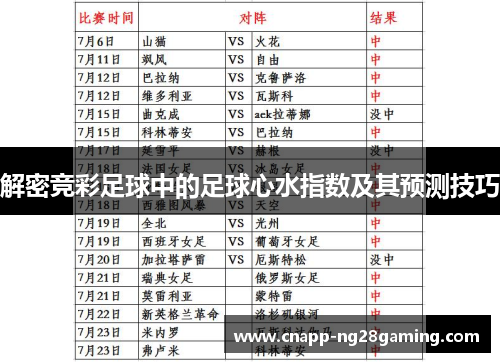 解密竞彩足球中的足球心水指数及其预测技巧